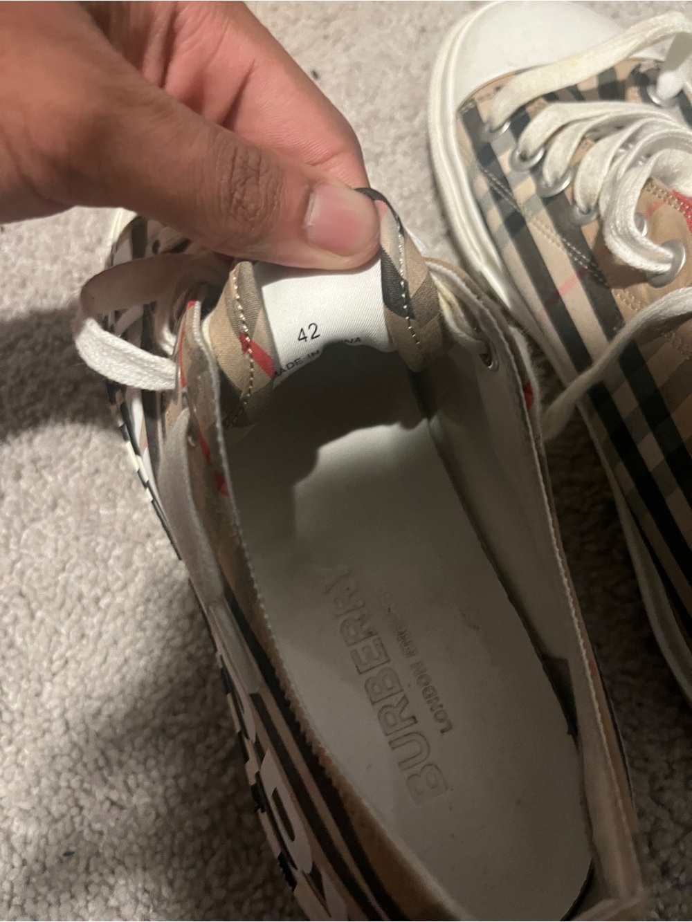 Burberry Beige Black White Check Low-Top Sneakers